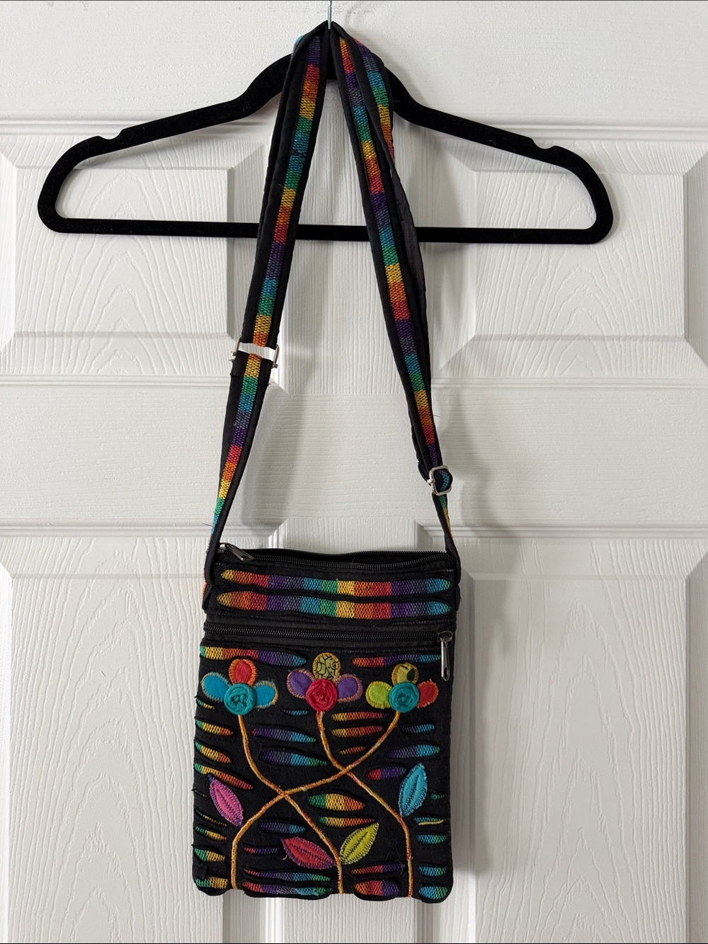 Rising International Black Crossbody Bag with Rainbow Embroidery